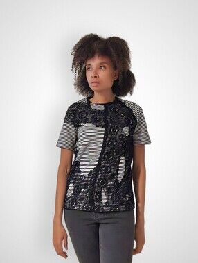 👕 Striped & Lace Overlay Black & White Unisex Top From Algorythm (S, M, XL)